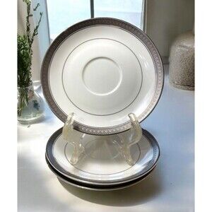 Vintage Mikasa Palatial Platinum Fine China Saucers Set Of 3